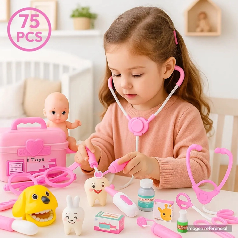 SET DOCTOR JUGUETE 75 PIEZAS ROSADO MALETIN ME DICO NIÑOS - 2