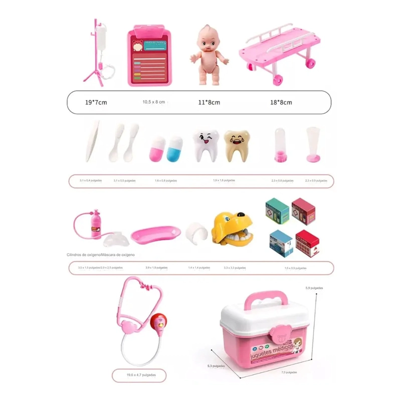 SET DOCTOR JUGUETE 75 PIEZAS ROSADO MALETIN ME DICO NIÑOS - 6