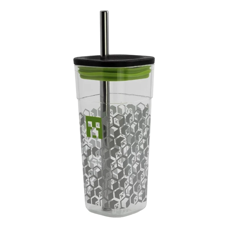 VASO MINECRAFT 660ML CON BOMBILLA ACERO INOXIDABLE BPA FREE - 1