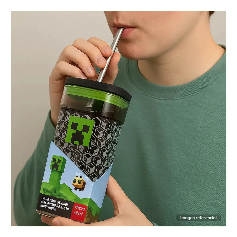 VASO MINECRAFT 660ML CON BOMBILLA ACERO INOXIDABLE BPA FREE - 4