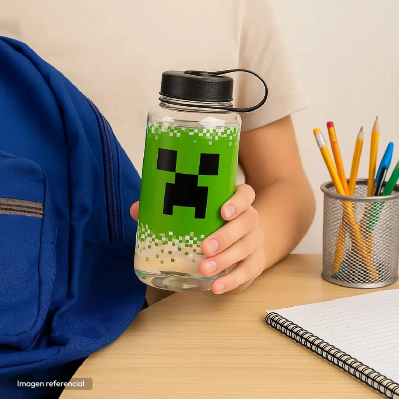 BOTELLA MINECRAFT 1100ML CREEPER BPA FREE PLASTICO NIÑOS - 2