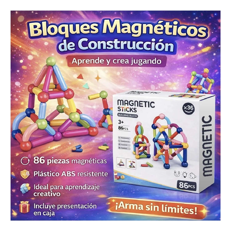 BLOQUES MAGNE TICOS STICKS CONSTRUCCION 86 PCS JUGUETE NIÑOS - 5