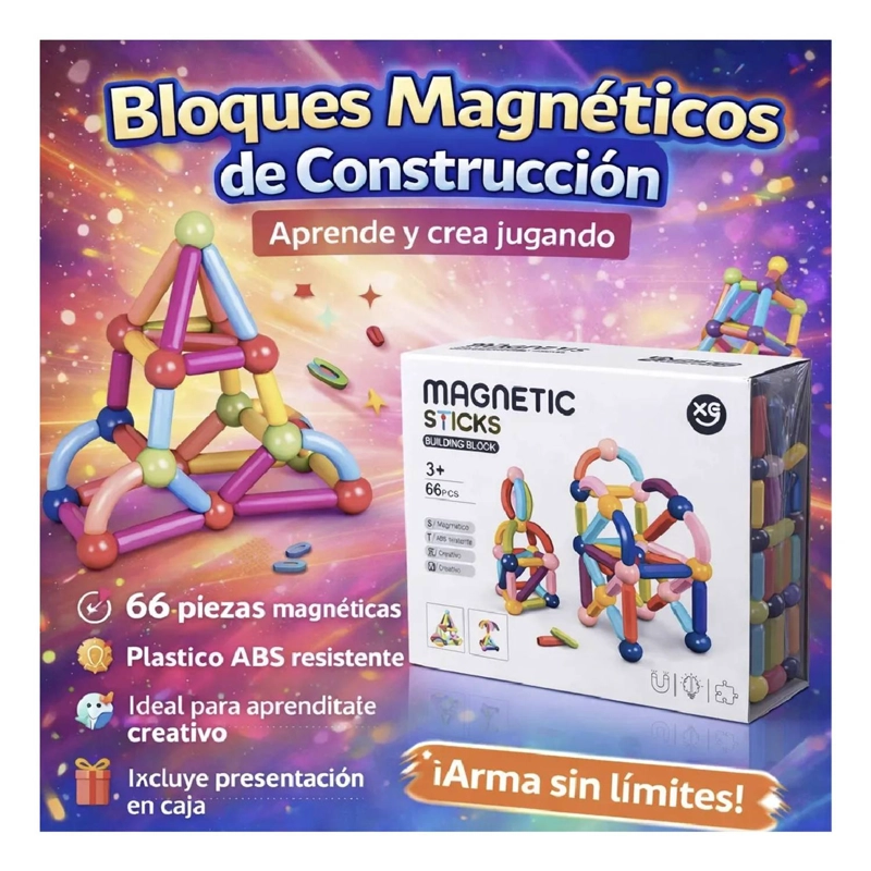 BLOQUES MAGNE TICOS STICKS CONSTRUCCION 66 PCS JUGUETE NIÑOS - 4