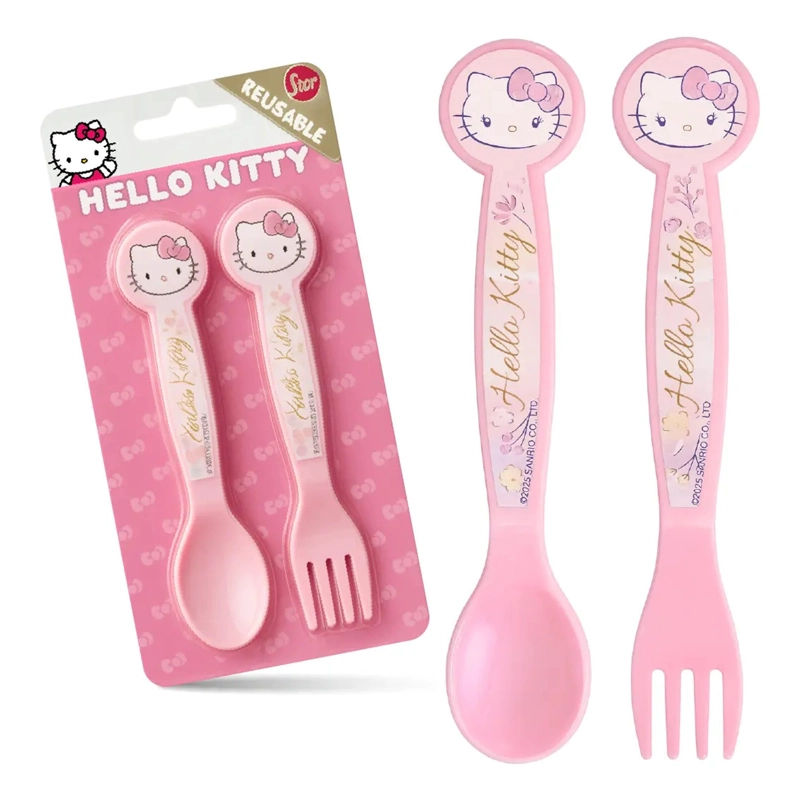 CUBIERTOS HELLO KITTY SET X2 ORIGINAL REUTILIZABLES NIÑOS - 1