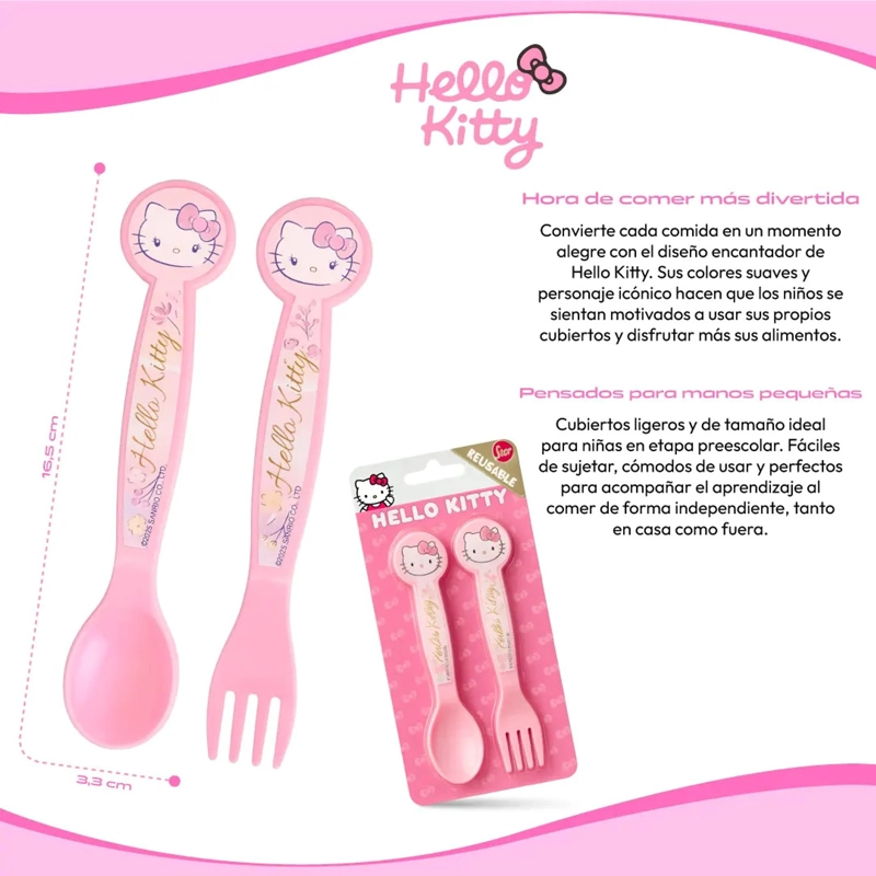 CUBIERTOS HELLO KITTY SET X2 ORIGINAL REUTILIZABLES NIÑOS - 3