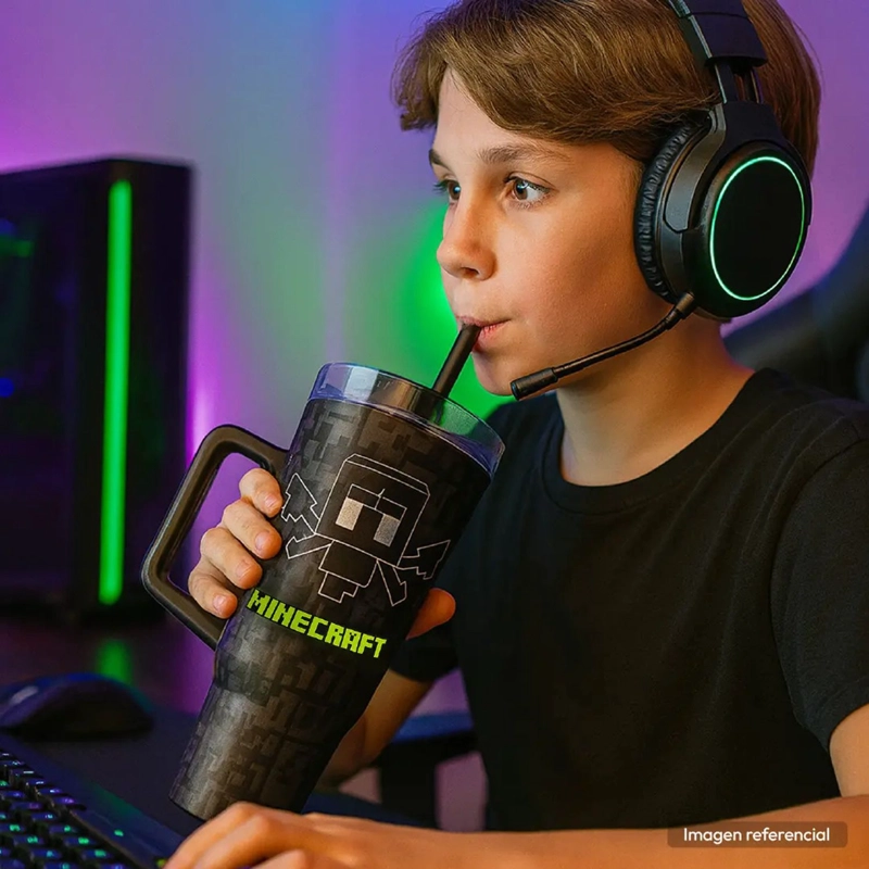 VASO TERMICO MINECRAFT 1100ML ACERO INOXIDABLE NEGRO - 2