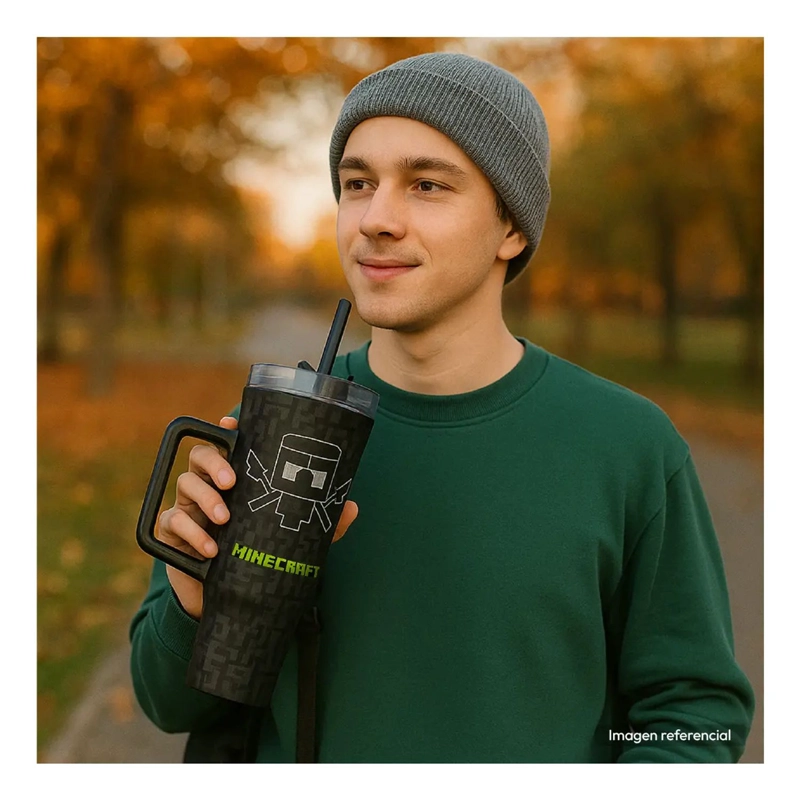 VASO TERMICO MINECRAFT 1100ML ACERO INOXIDABLE NEGRO - 4