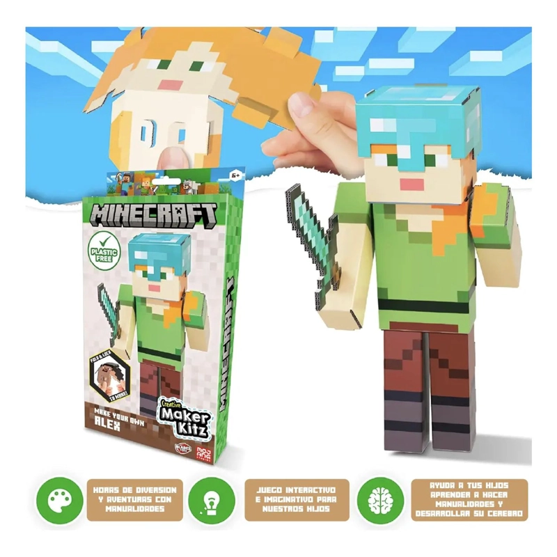 MINECRAFT ALEX FIGURA ARMABLE CARTON KIT ORIGINAL NIÑOS - 5