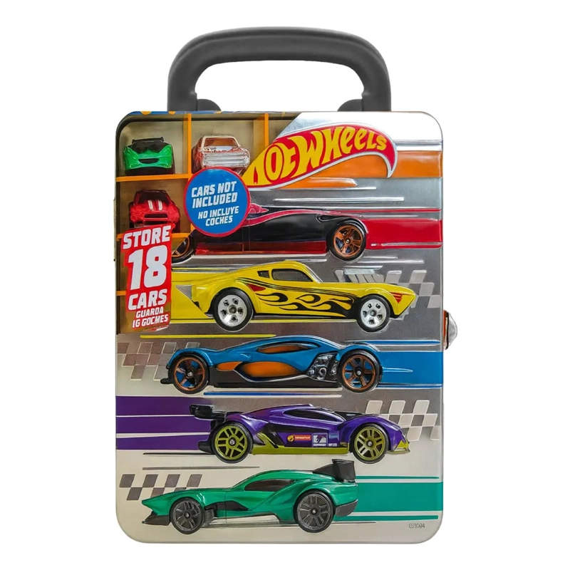 CAJA HOT WHEELS 18 AUTOS ESTUCHE METALICO GUARDA JUGUETE - 1