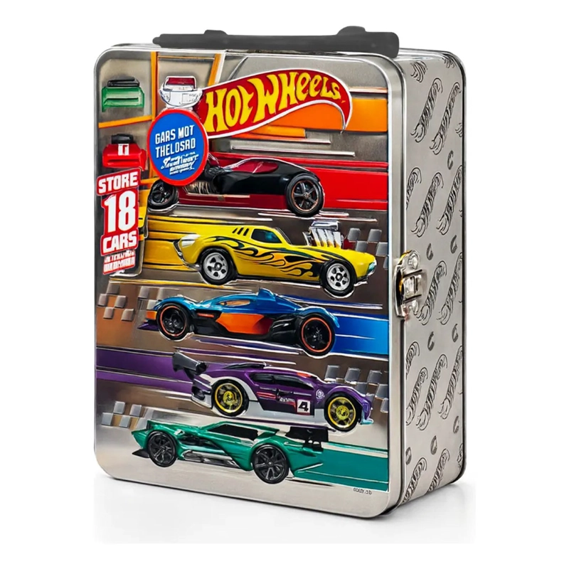 CAJA HOT WHEELS 18 AUTOS ESTUCHE METALICO GUARDA JUGUETE - 4