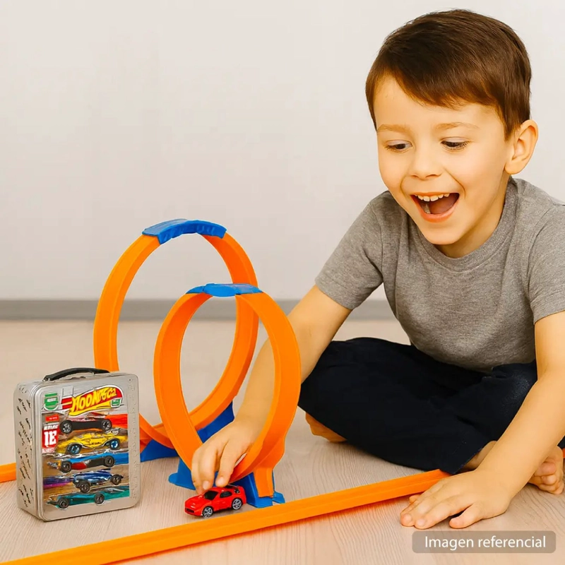 CAJA HOT WHEELS 18 AUTOS ESTUCHE METALICO GUARDA JUGUETE - 5