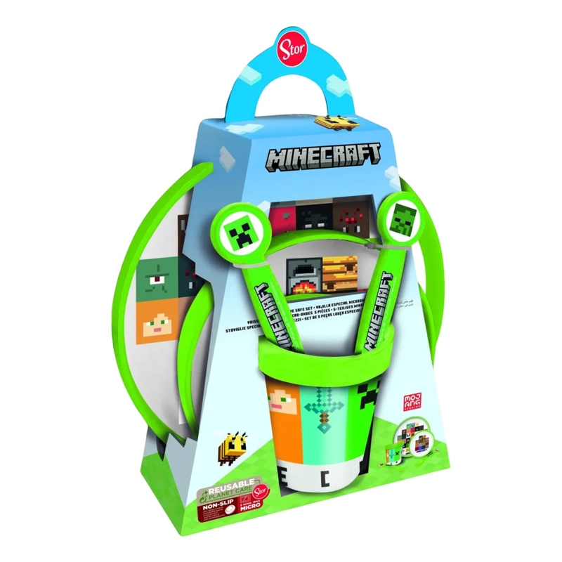 SET VAJILLA INFANTIL MINECRAFT 5 PCS PLATO VASO CUBIERTOS - 4