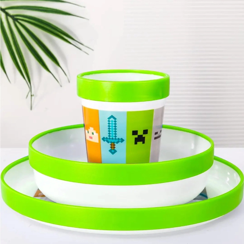 SET VAJILLA INFANTIL MINECRAFT 5 PCS PLATO VASO CUBIERTOS - 6