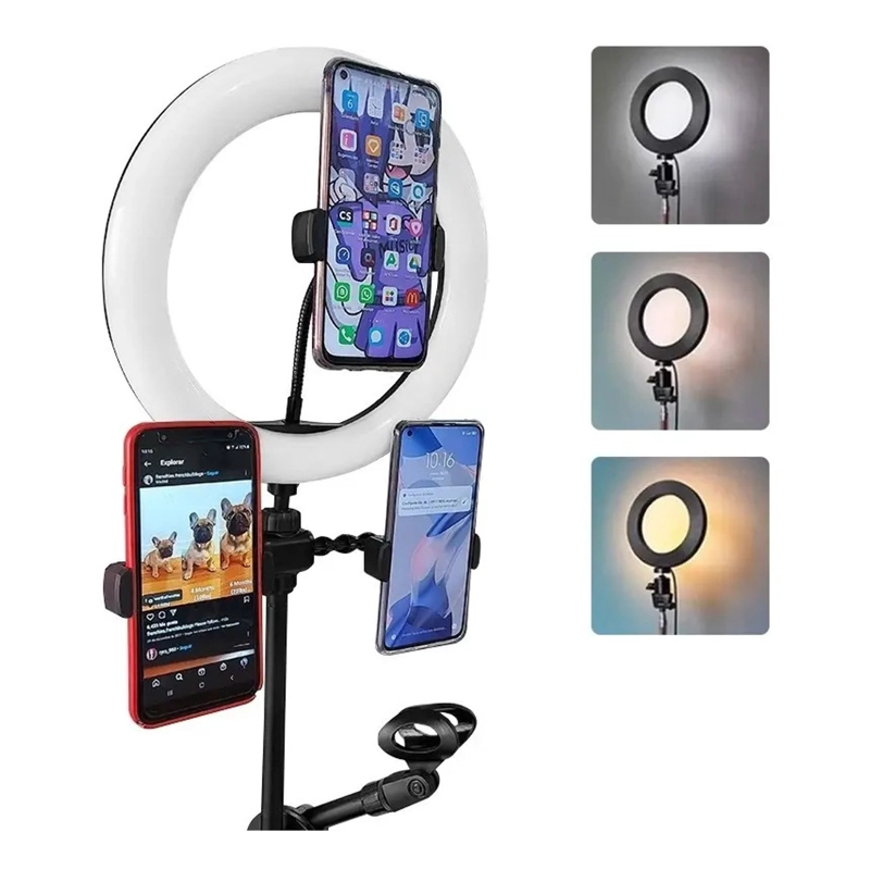 ARO DE LUZ 26CM + 3 SOPORTA TELEFONO Y MICROFONO TIKTOK - 2