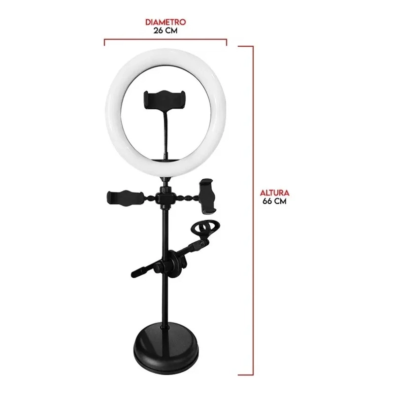 ARO DE LUZ 26CM + 3 SOPORTA TELEFONO Y MICROFONO TIKTOK - 3