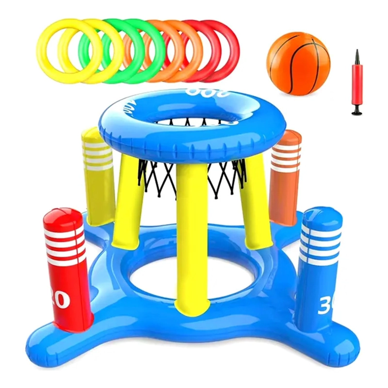 JUEGO INFLABLE 3EN1 PISCINA ARO BASQUET + ANILLOS + PELOTA - 1