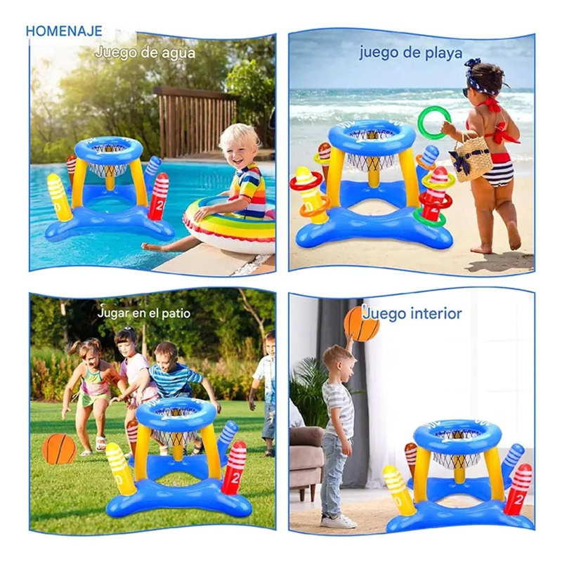 JUEGO INFLABLE 3EN1 PISCINA ARO BASQUET + ANILLOS + PELOTA - 2