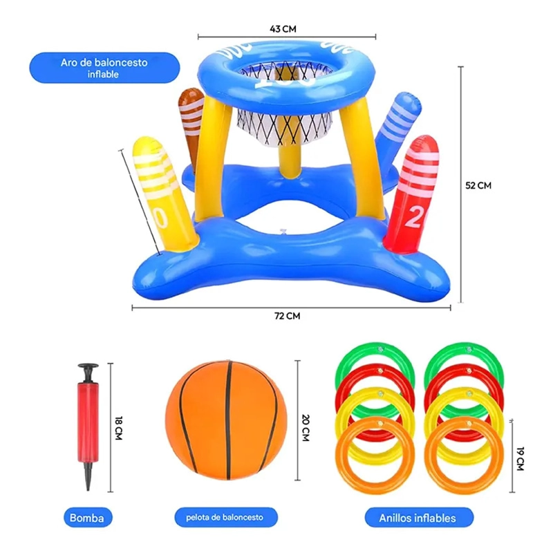 JUEGO INFLABLE 3EN1 PISCINA ARO BASQUET + ANILLOS + PELOTA - 4