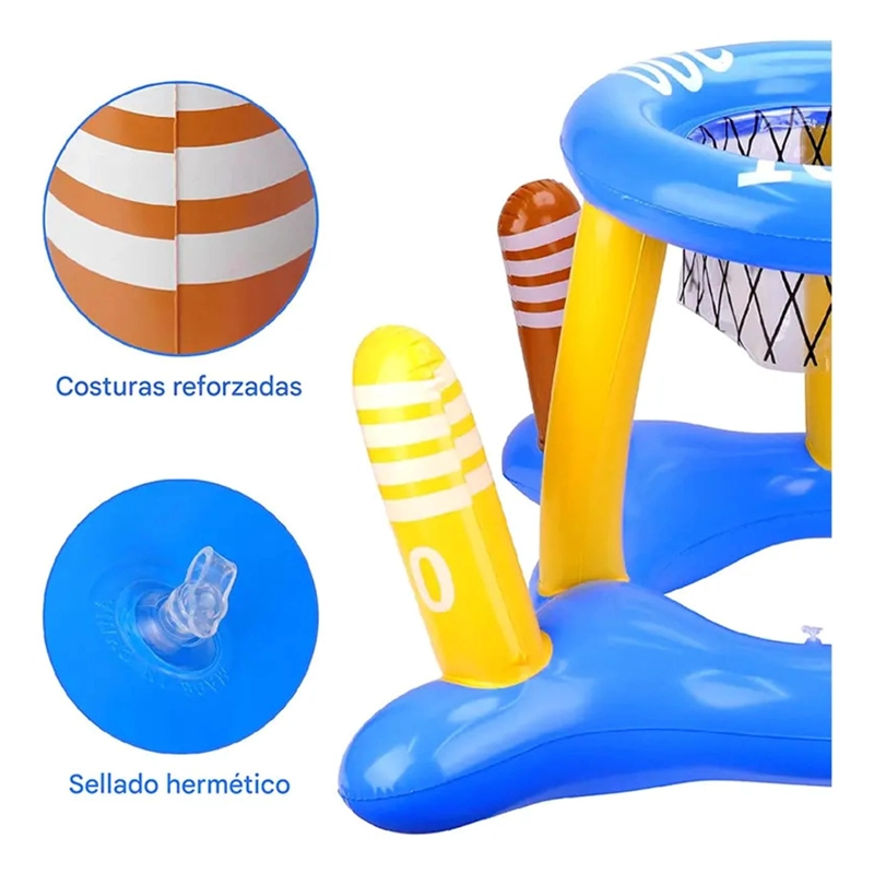 JUEGO INFLABLE 3EN1 PISCINA ARO BASQUET + ANILLOS + PELOTA - 5