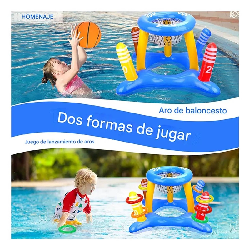 JUEGO INFLABLE 3EN1 PISCINA ARO BASQUET + ANILLOS + PELOTA - 6