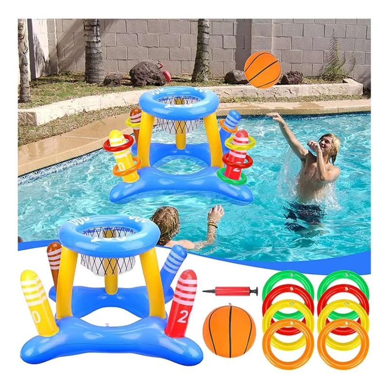 JUEGO INFLABLE 3EN1 PISCINA ARO BASQUET + ANILLOS + PELOTA - 7