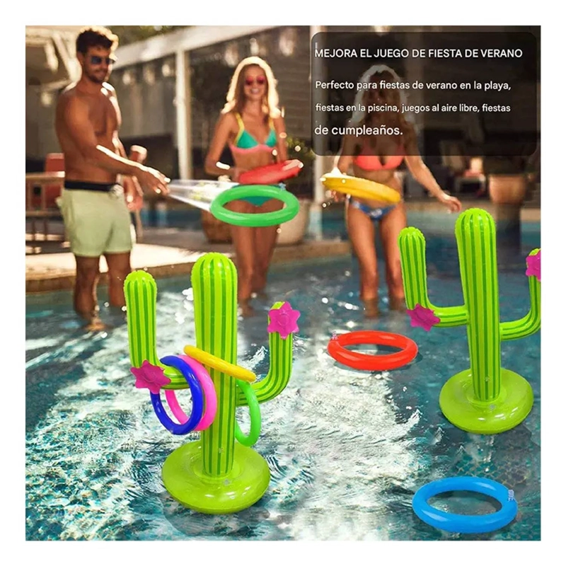 JUEGO CACTUS INFLABLE LANZAMIENTO ANILLOS PISCINA POOL24K - 2