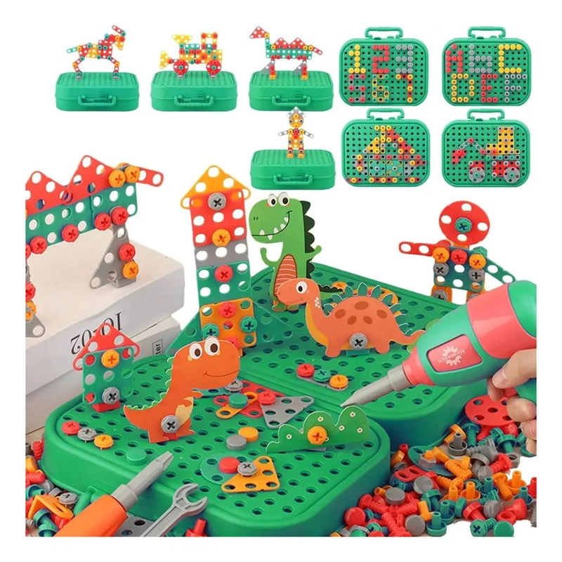 KIT CONSTRUCCION JUGUETE NIÑOS 450 PZS MALETIN TALADRO DINO - 5