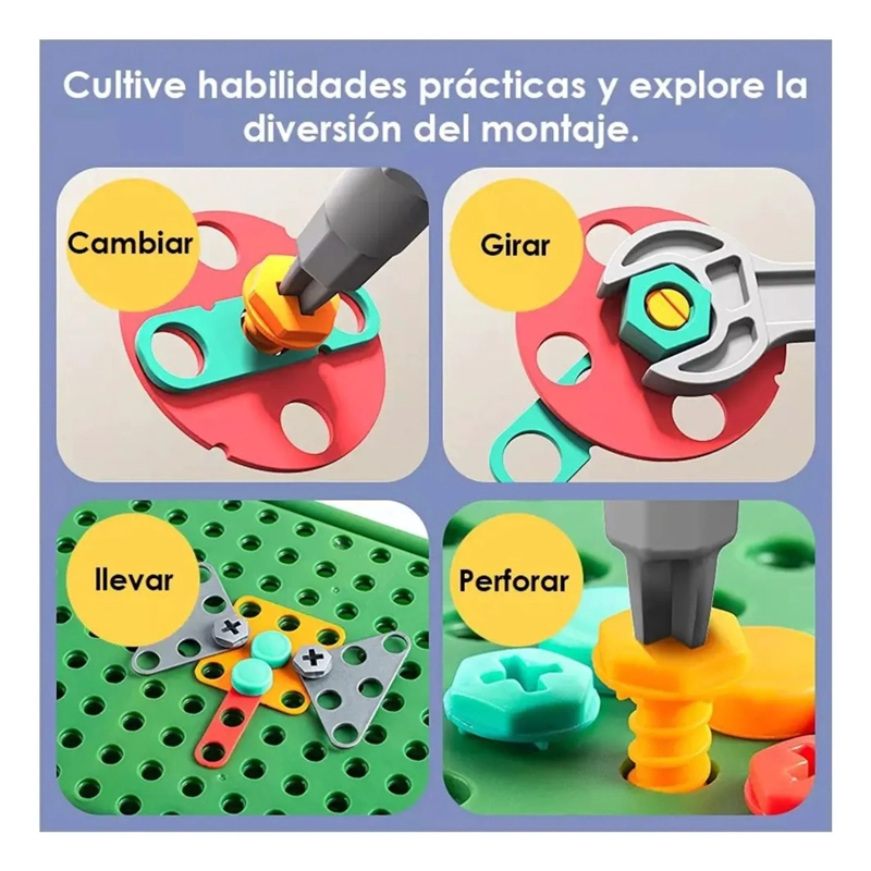 KIT CONSTRUCCION JUGUETE NIÑOS 450 PZS MALETIN TALADRO DINO - 6