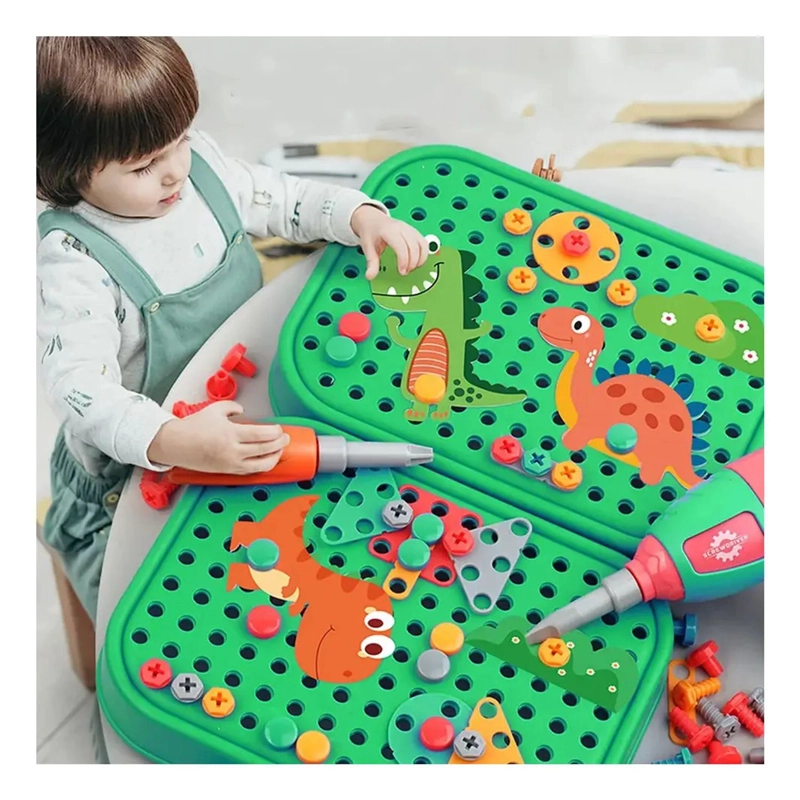KIT CONSTRUCCION JUGUETE NIÑOS 450 PZS MALETIN TALADRO DINO - 8