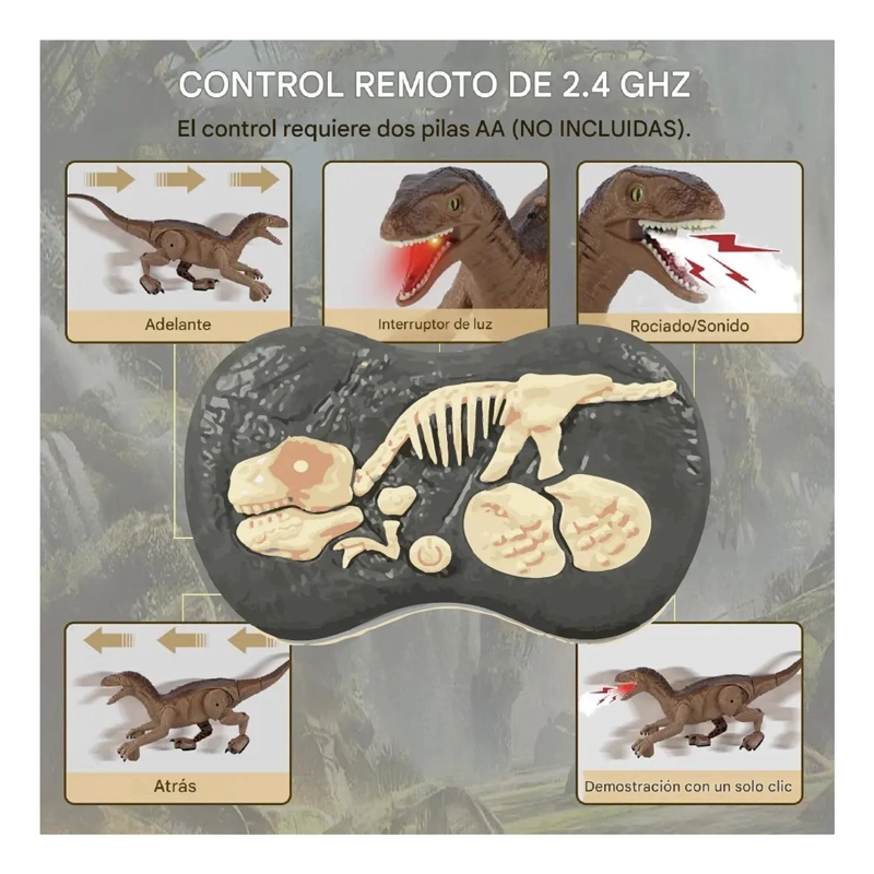 DINOSAURIO VELOCIRAPTOR RC VAPOR LUCES LED RECARGABLE NIÑOS - 3