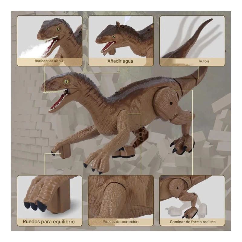 DINOSAURIO VELOCIRAPTOR RC VAPOR LUCES LED RECARGABLE NIÑOS - 4