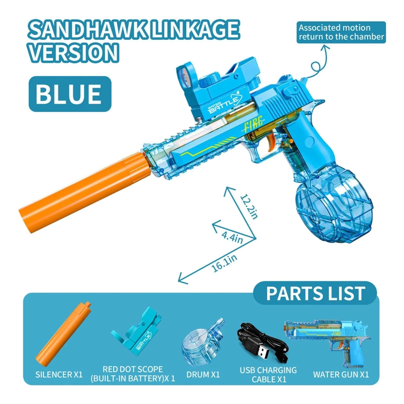 PISTOLA DE AGUA ELECTRICA RECARGABLE POTENTE NIÑOS JUGUETE - 2
