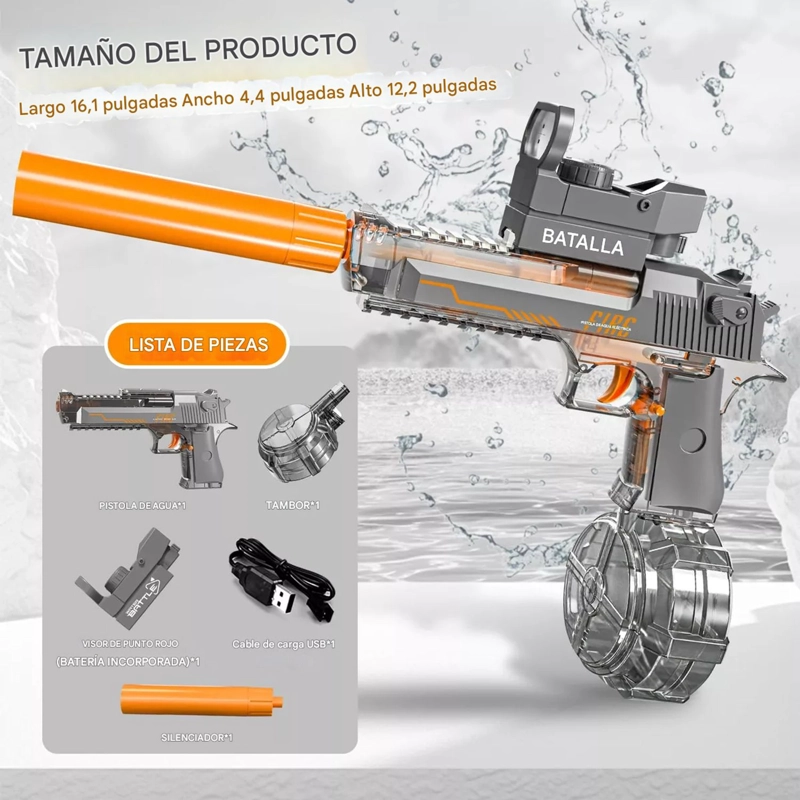PISTOLA DE AGUA ELECTRICA RECARGABLE POTENTE NIÑOS JUGUETE - 6