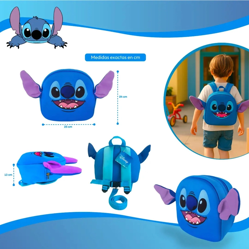 MOCHILA INFANTIL STITCH DISNEY CON CORREA SEGURIDAD NIÑOS - 3