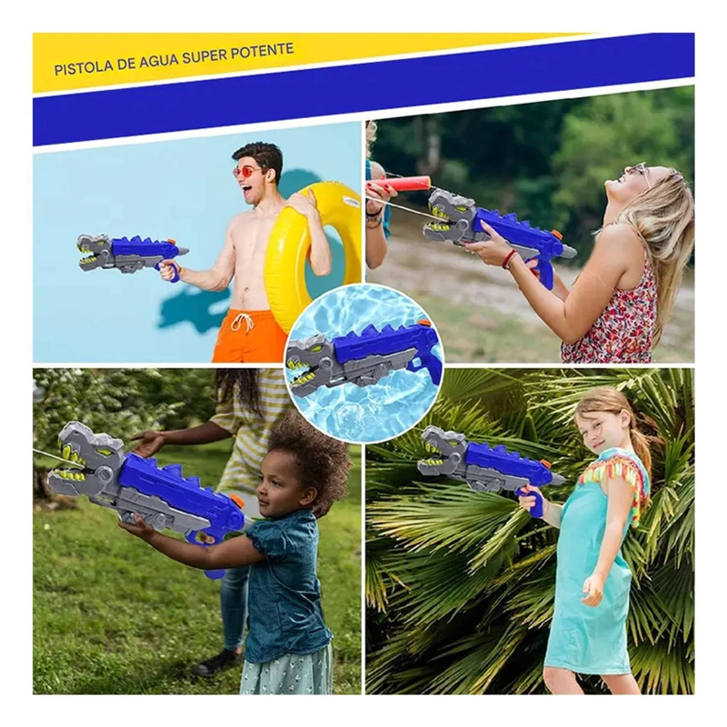 PISTOLA LANZA AGUA DINOSAURIO REX AZUL JUGUETE VERANO - 2