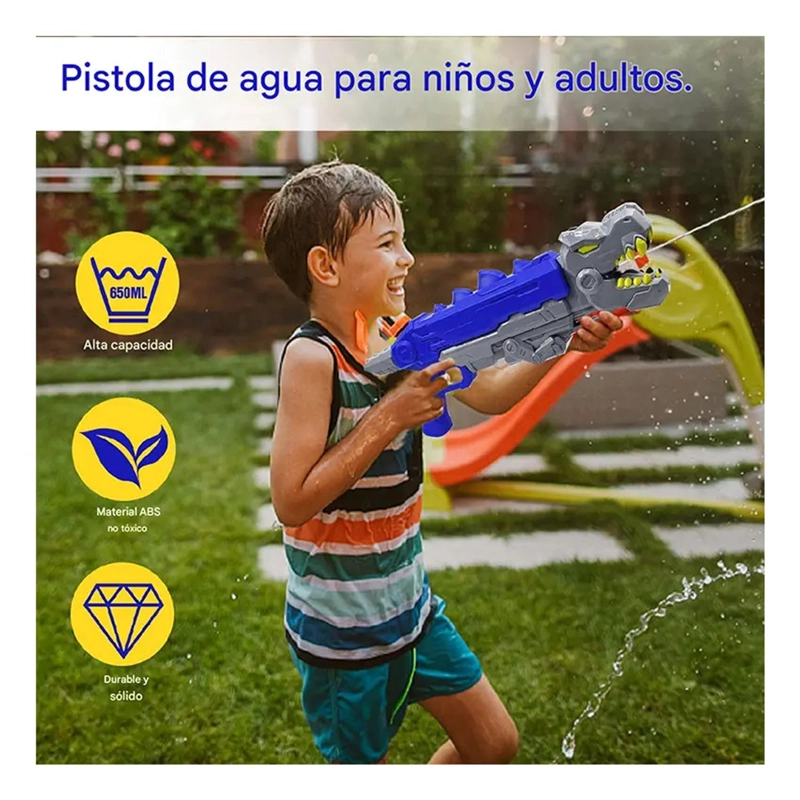 PISTOLA LANZA AGUA DINOSAURIO REX AZUL JUGUETE VERANO - 7