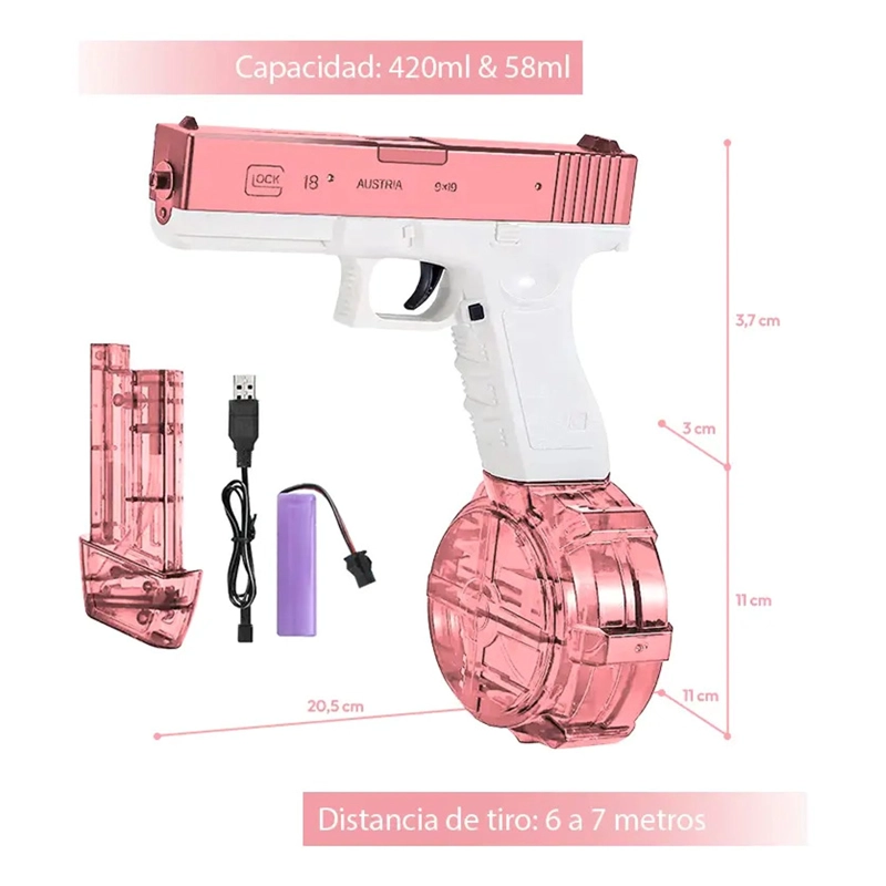 PISTOLA DE AGUA ELE CTRICA GLOCK 17 NIÑOS RECARGABLE JUGUETE - 4
