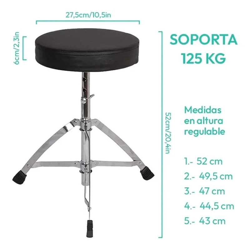 SILLIN PARA BATERIA PISO TABURETE REDONDO ALTURA AJUSTABLE - 3