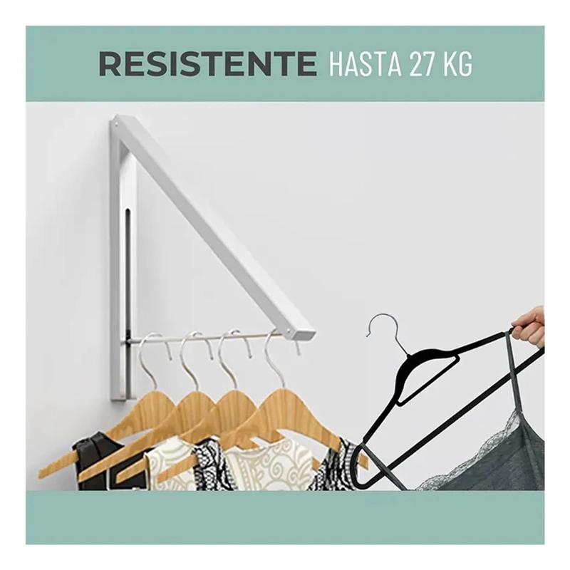 TENDEDERO DE ROPA PLEGABLE PARED COLGADOR AJUSTABLE ALUMINIO - 3