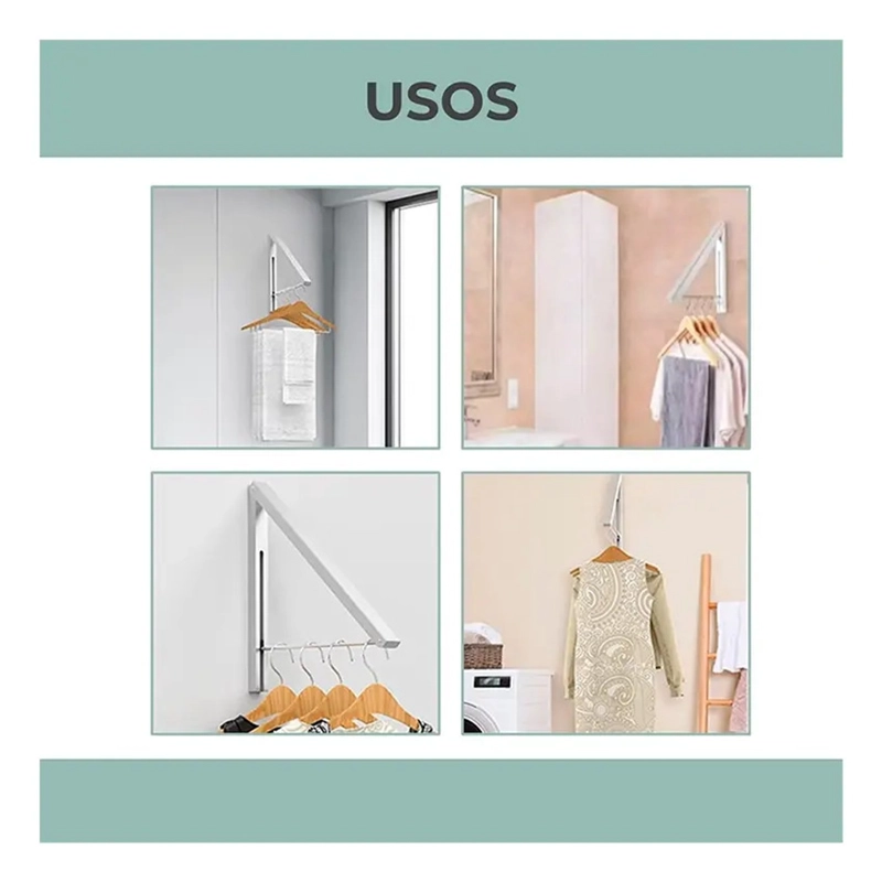 TENDEDERO DE ROPA PLEGABLE PARED COLGADOR AJUSTABLE ALUMINIO - 4