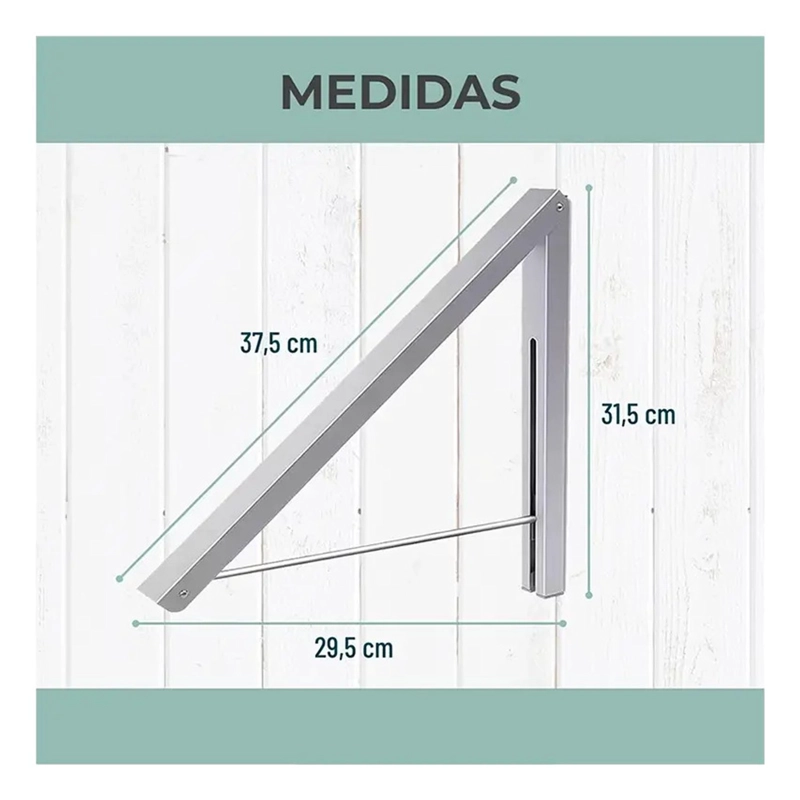 TENDEDERO DE ROPA PLEGABLE PARED COLGADOR AJUSTABLE ALUMINIO - 5