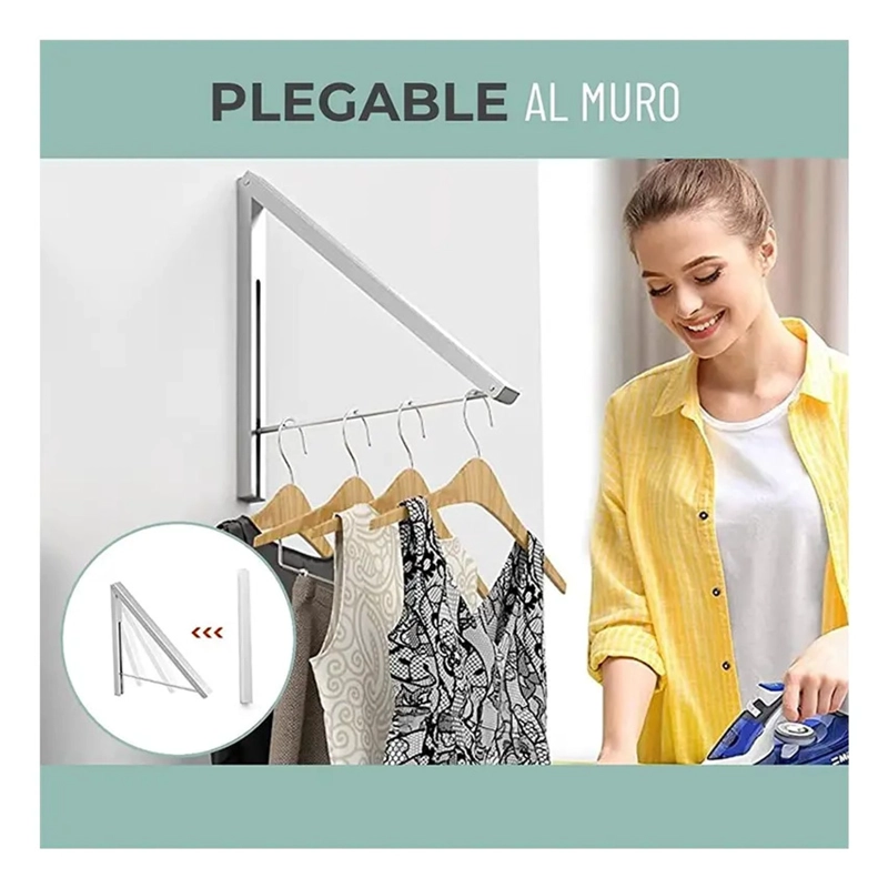 TENDEDERO DE ROPA PLEGABLE PARED COLGADOR AJUSTABLE ALUMINIO - 7