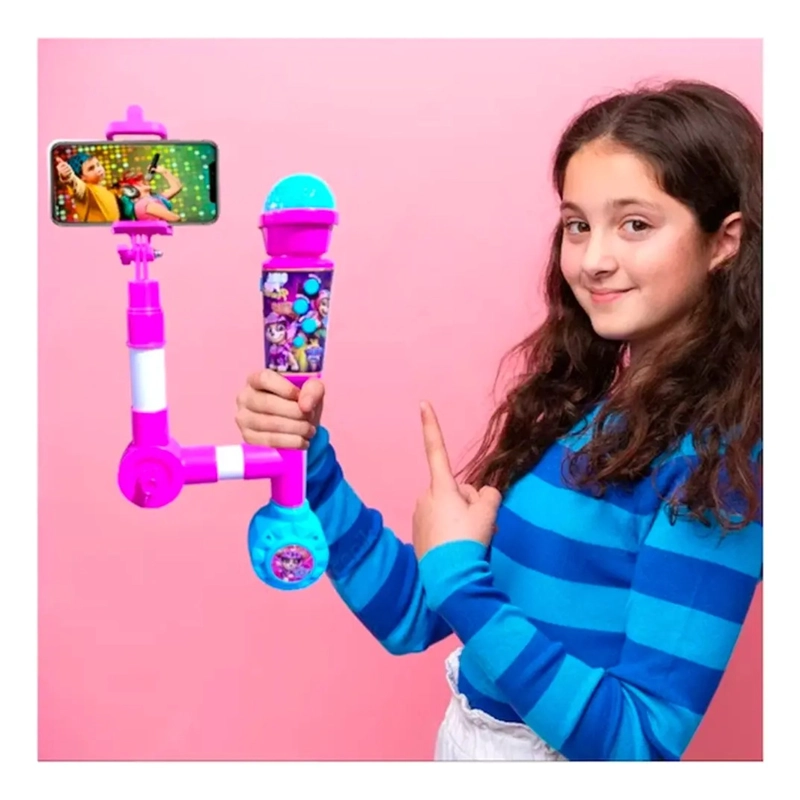 MICROFONO KARAOKE INFANTIL CON SELFIE STICK ROSA - 2