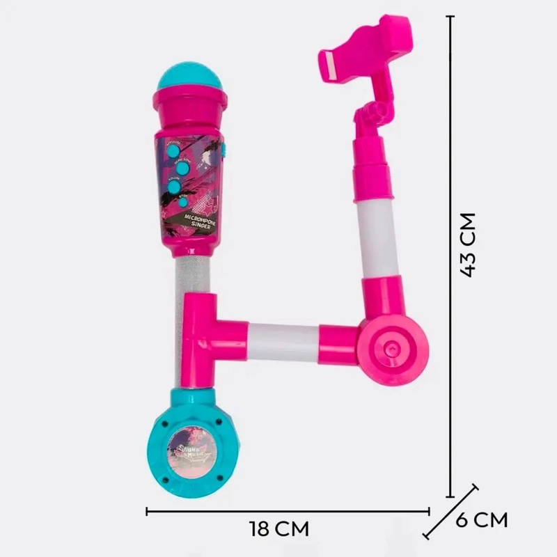 MICROFONO KARAOKE INFANTIL CON SELFIE STICK ROSA - 3