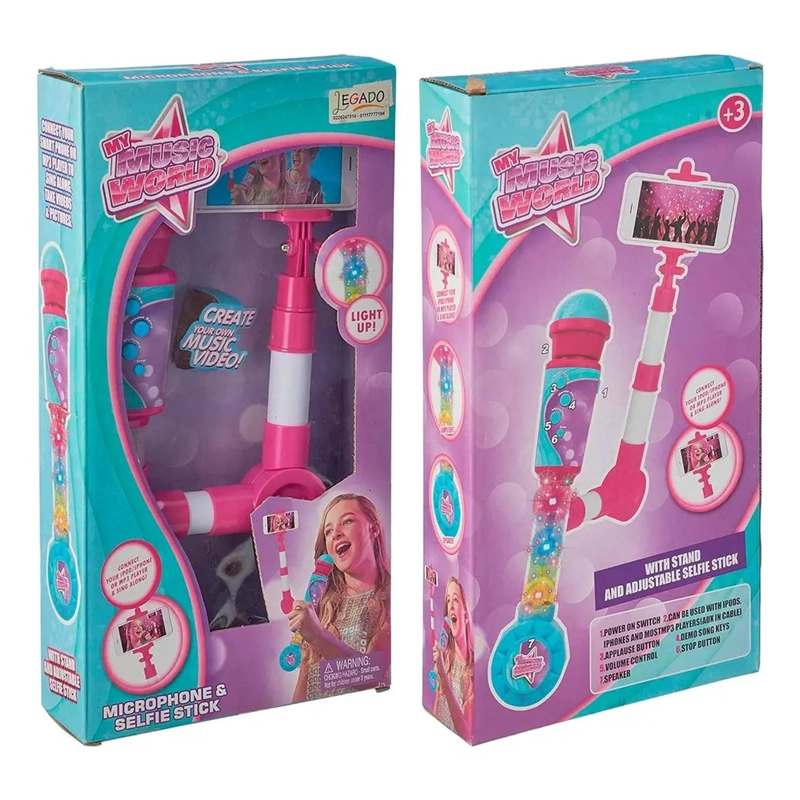 MICROFONO KARAOKE INFANTIL CON SELFIE STICK ROSA - 4