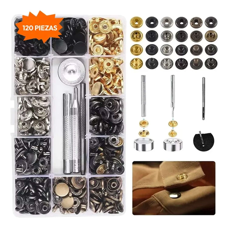 SET BROCHES METALICOS DE PRESION 6 COLORES 132 PCS PARA ROPA - 2