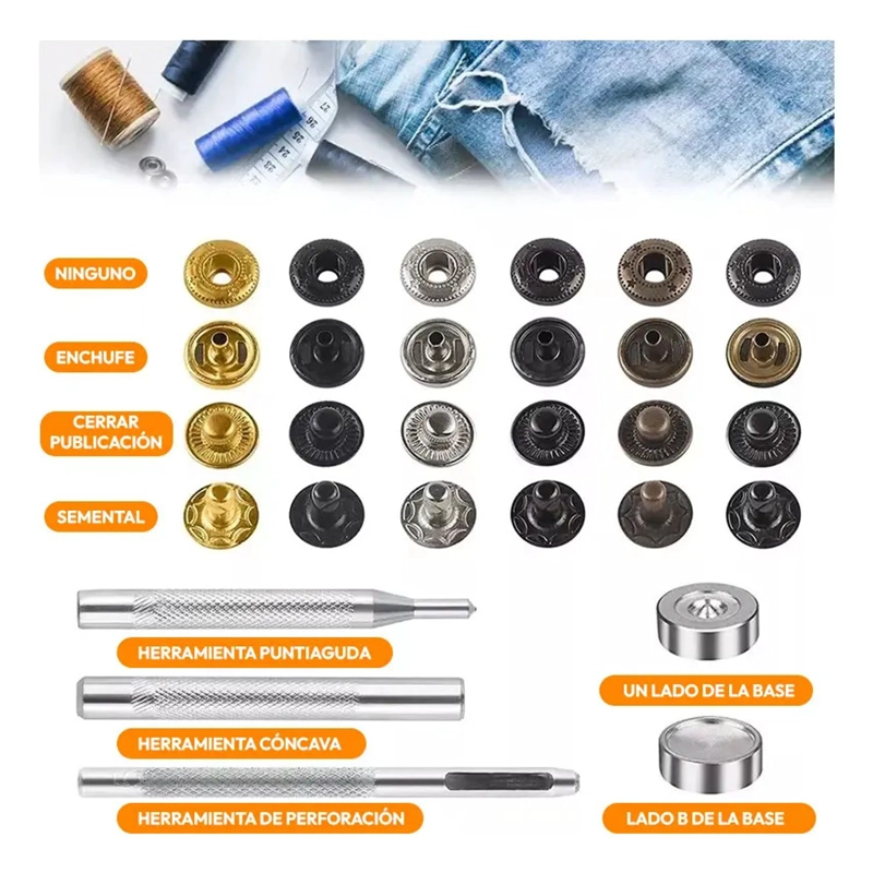 SET BROCHES METALICOS DE PRESION 6 COLORES 132 PCS PARA ROPA - 3