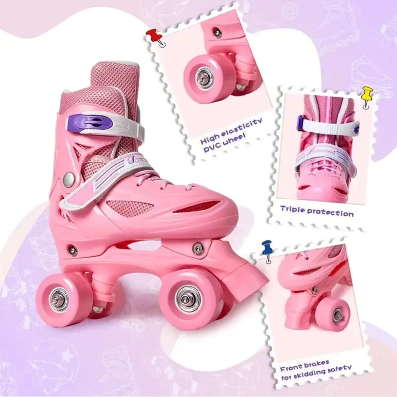 PATINES 4 RUEDAS AJUSTABLE ARTISTICOS PARA NIÑAS ROSADO - 3