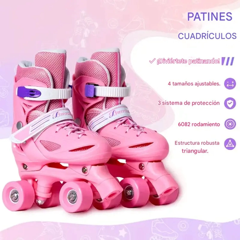 PATINES 4 RUEDAS AJUSTABLE ARTISTICOS PARA NIÑAS ROSADO - 5