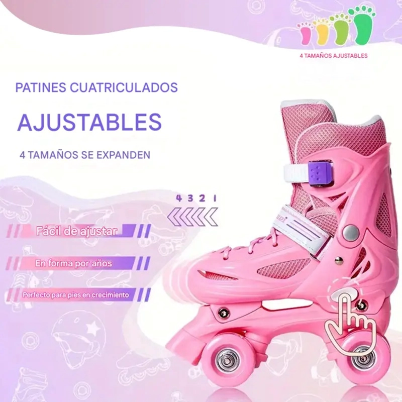 PATINES 4 RUEDAS AJUSTABLE ARTISTICOS PARA NIÑAS ROSADO - 6